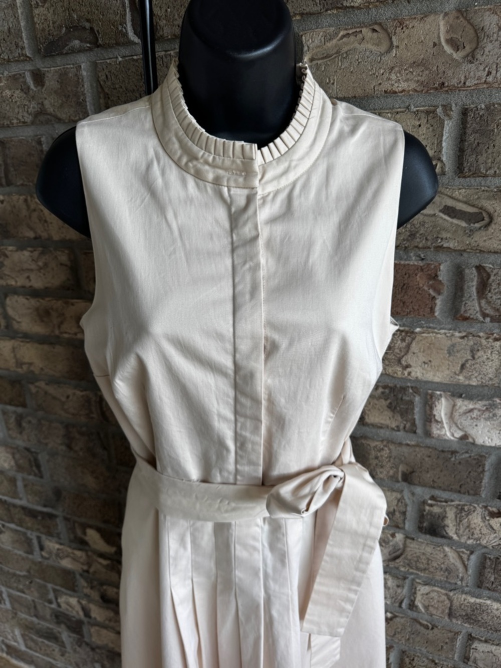 Antonio Melani Dress Women Size 6 Ivory Sleeveless Belted Midi Pleated Stretch - Picture 4 of 12